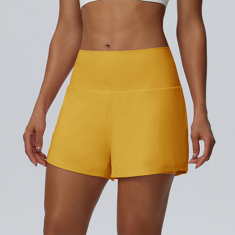 Solid Color High Rise Multi Pockets Gym Running Casual Workout Shorts - Yellow - 2XL - image 18