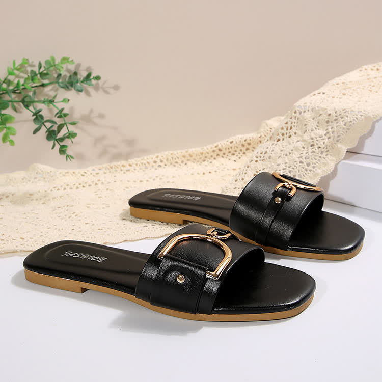 Elegant Metal Accents Square-toe Sandals - image 8