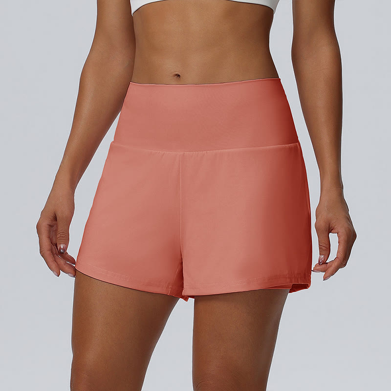 Solid Color High Rise Multi Pockets Gym Running Casual Workout Shorts - Orange - 2XL - image 16