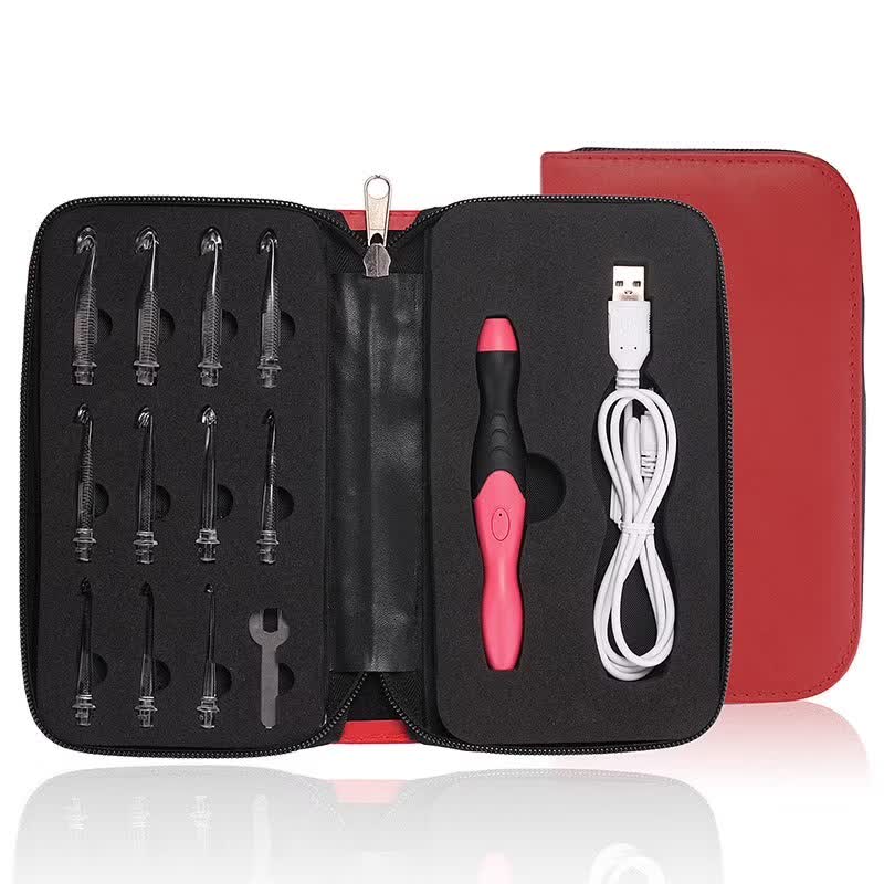 Lighted Crochet Hook Set 11 Size Interchangeable Heads 2.5mm To 8.0mm With Latest Bag, Usb Rechargeable - Red - image 8