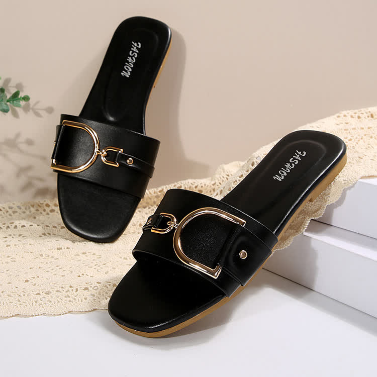 Elegant Metal Accents Square-toe Sandals - image 7