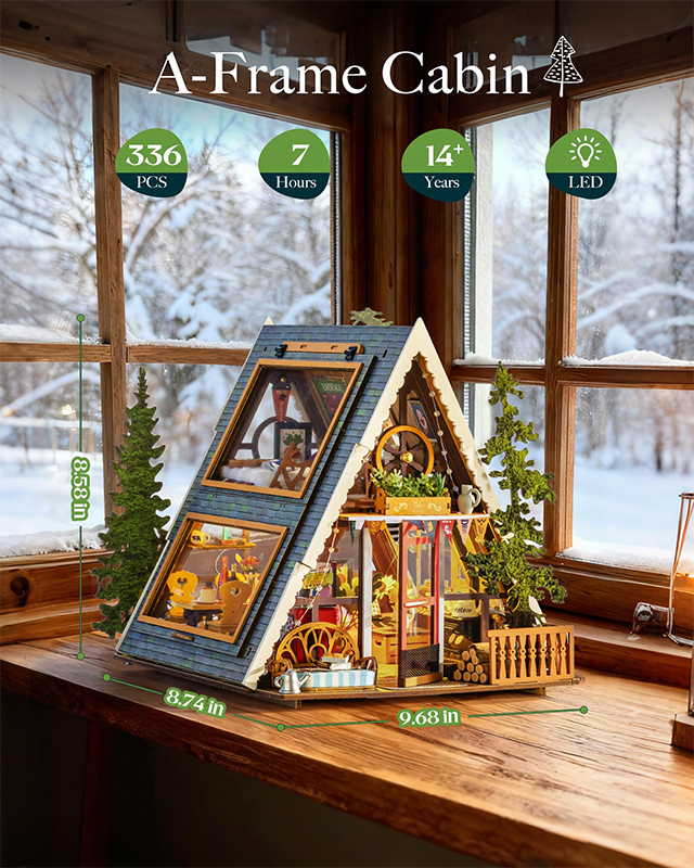 A-frame Cabin Miniature House Kit With Led Lights