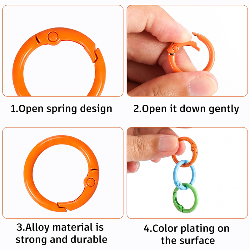 Carabiner Clip 50pcs Metal Colored Key Ring Clip Circle Keychain Rings