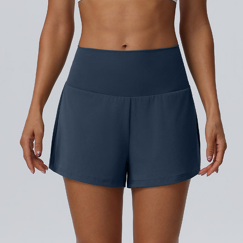 Solid Color High Rise Multi Pockets Gym Running Casual Workout Shorts - Navy Blue - 2XL - image 8