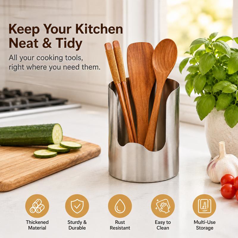 Thickened Stainless Steel Utensil Organizer, Rust-Resistant Kitchen Countertop Storage Holder - image 5