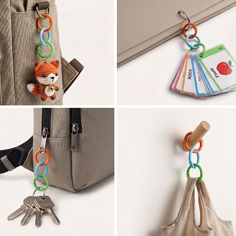 Carabiner Clip 50pcs Metal Colored Key Ring Clip Circle Keychain Rings