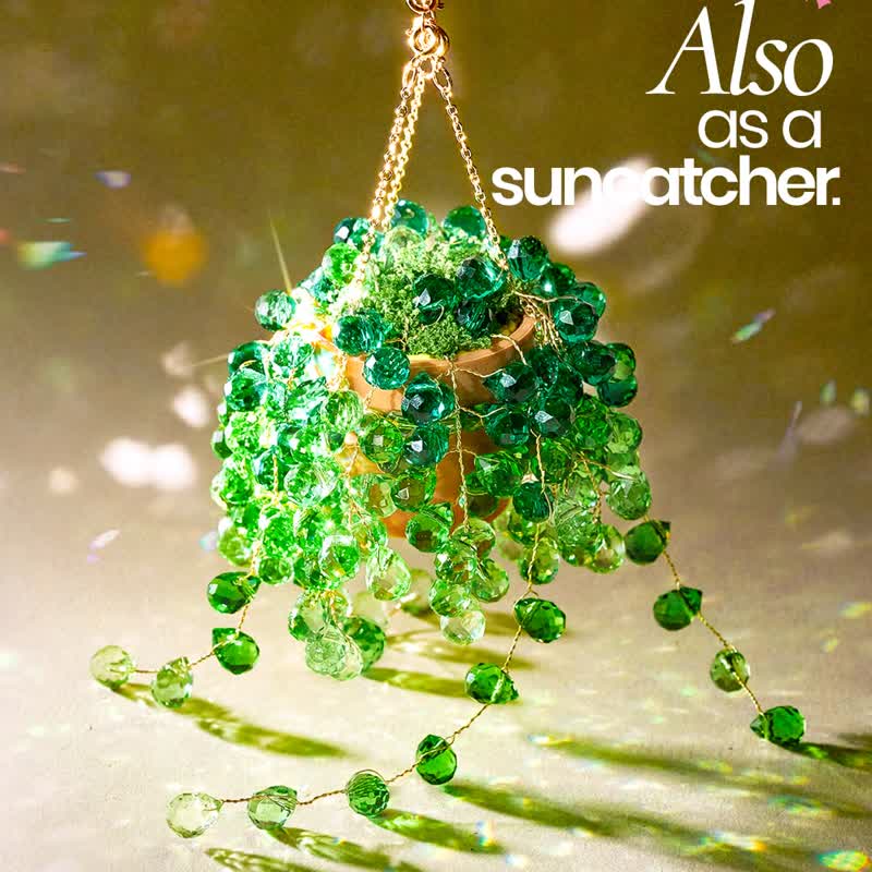 Beaded Plant Kit, Diy Hanging Suncatcher Craft Kit With Glass Crystal Beads, Pot, Chain, Faux Moss, Air Dry Clay, Instruction Bo - image 4