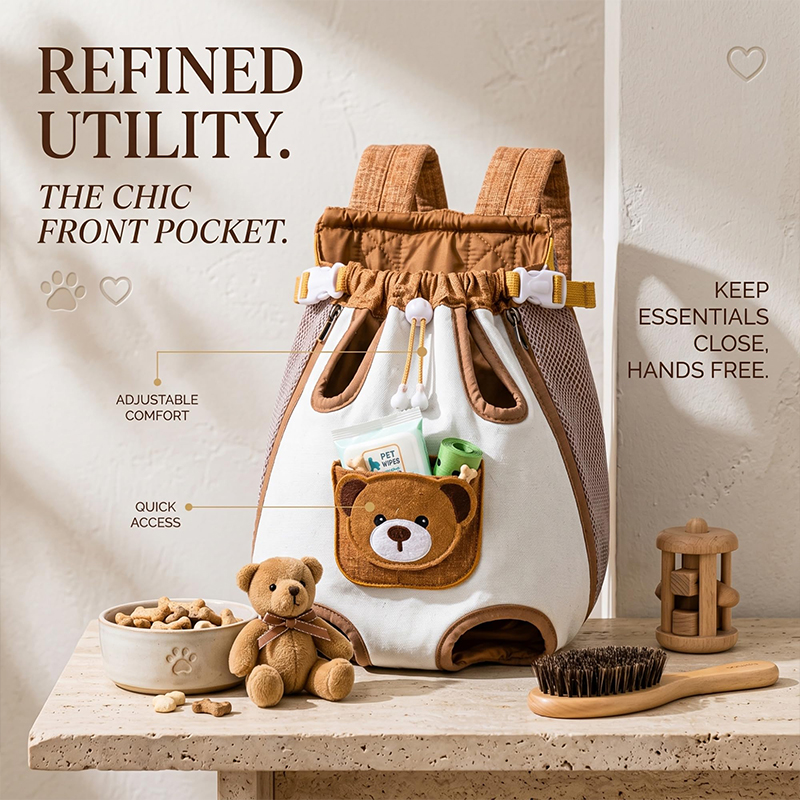 Cute Bear Design Front Pet Carrier Backpack, Adjustable Breathable Front Facing Pet Carrier For Dogs And Cats - image 4