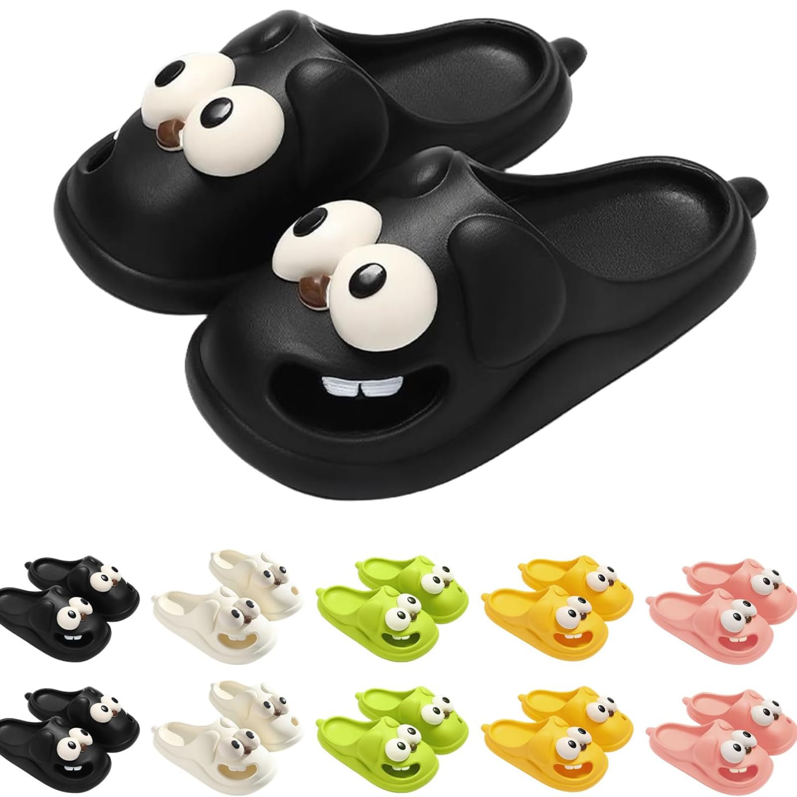 Tongue Kiss Slippers Cute Funny Big Eye Dog Slipper - Black - 8-9 Wide Women/7.5-8 Wide Men - image 13