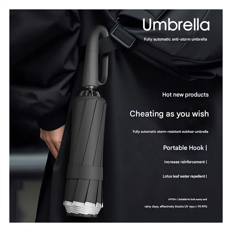 Automatic Folding Umbrella Hook Handle Windproof Umbrella - image 3