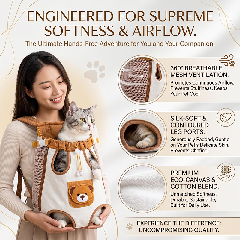 Cute Bear Design Front Pet Carrier Backpack, Adjustable Breathable Front Facing Pet Carrier For Dogs And Cats - image 3
