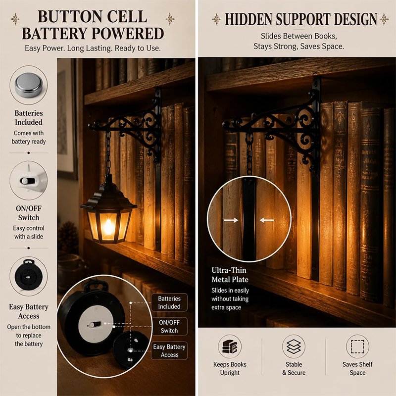 Library Lantern-decorative Bookshelf Lighting, Mini Bookshelf Lamp Slides Between Books, Warm Amber Led Bookshelf Lights For Boo - image 4