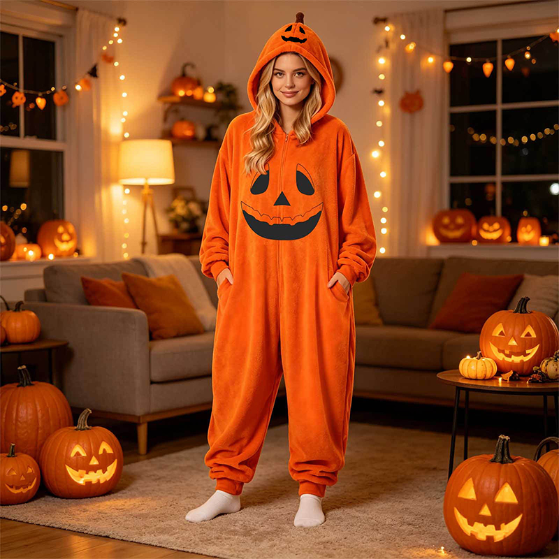 Unisex Halloween Pumpkin Hooded One Piece Cosplay Suit Family Halloween Outfits - D - XL - image 12