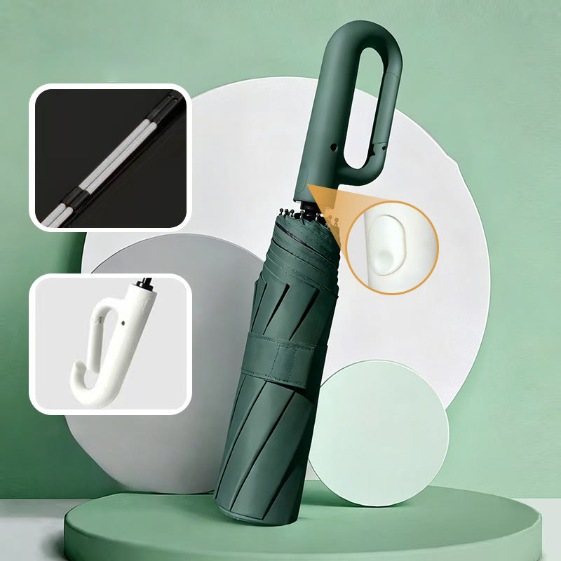 Automatic Folding Umbrella Hook Handle Windproof Umbrella - Dark Green - image 14
