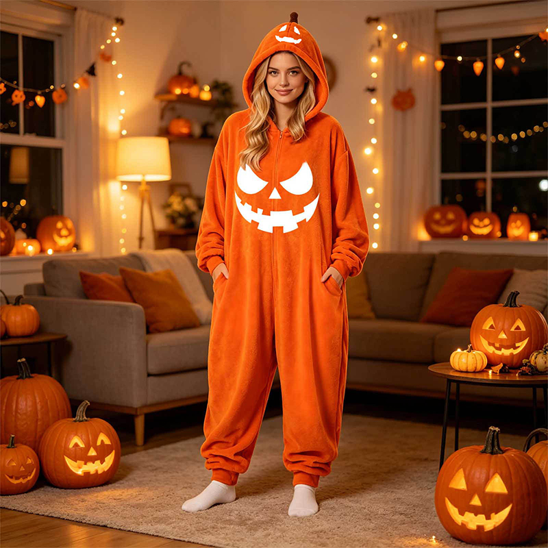 Unisex Halloween Pumpkin Hooded One Piece Cosplay Suit Family Halloween Outfits - B - XL - image 10