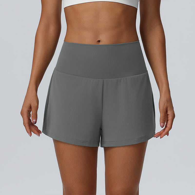 Solid Color High Rise Multi Pockets Gym Running Casual Workout Shorts - Dark Grey - 2XL - image 9