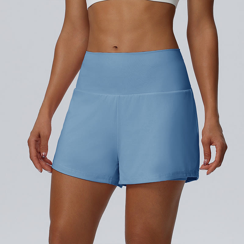 Solid Color High Rise Multi Pockets Gym Running Casual Workout Shorts - Sky Blue - 2XL - image 11