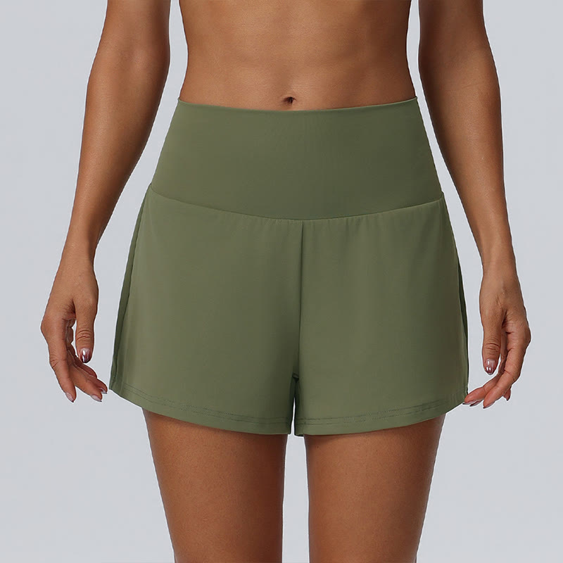 Solid Color High Rise Multi Pockets Gym Running Casual Workout Shorts - Army Green - 2XL - image 12