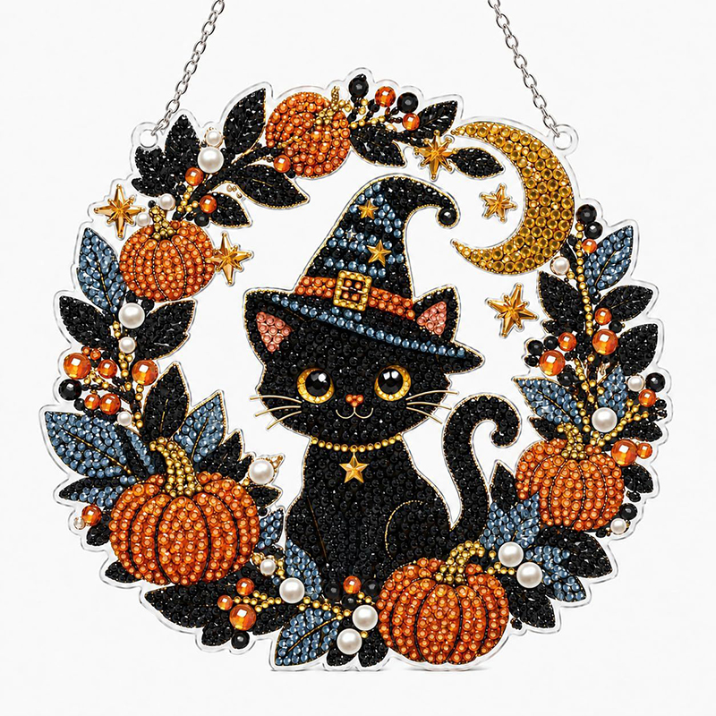 Halloween Diamond Art Hanging Kits For Adults Beginners, Diy Acrylic 5d Special Shaped Crystal Diamond Gem Art Painting Hanging  - 🐈‍⬛ Black Cat - 9.8 × 9.8 in - image 8