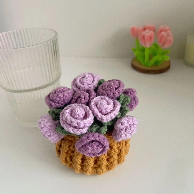 Crochet Flower Coaster & Basket - 💜 Purple Rose - image 6