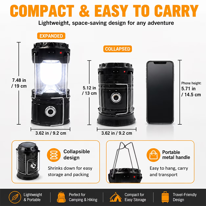 Led Camping Lantern, Solar & Usb Rechargeable, Collapsible Portable Light For Camping, Hiking, Emergencies, Hurricanes, Storms - image 8