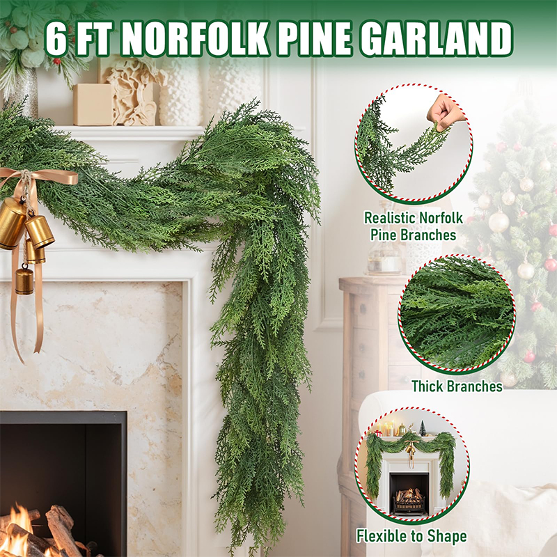 Artificial Cedar Garlands, Real Touch Winter Cedar Garland For Table, Mantle, Wall, Indoor, Outdoor Christmas Decorations - image 9