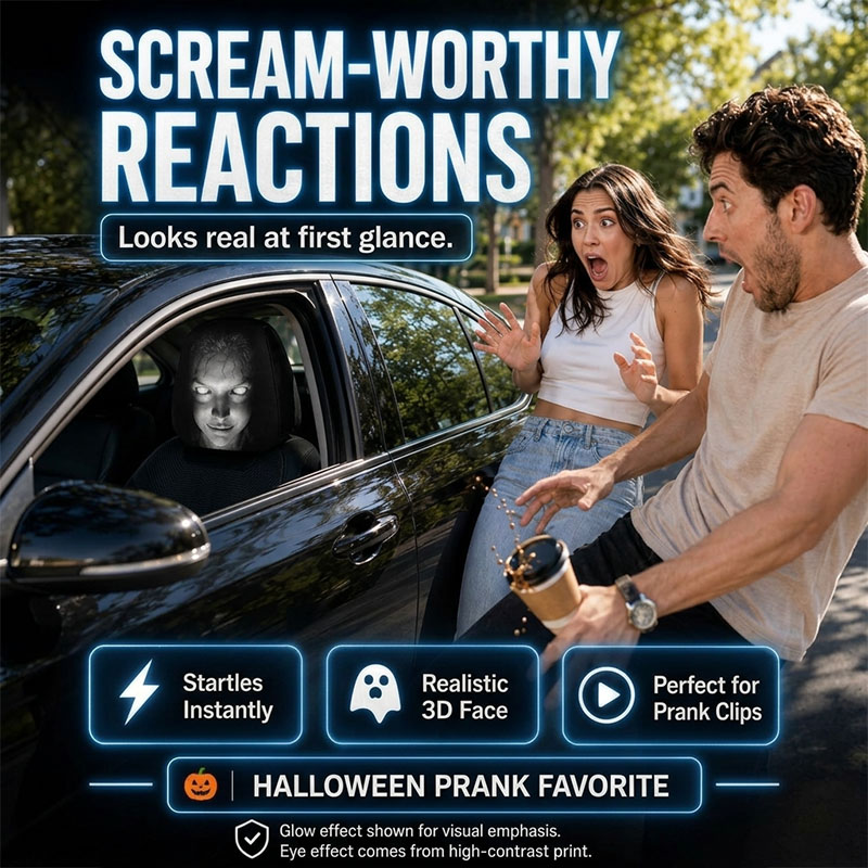 Ghost Face Headrest Covers, Scary Face Printing Auto Seat Universal Elastic Models Headrest Protector - image 6