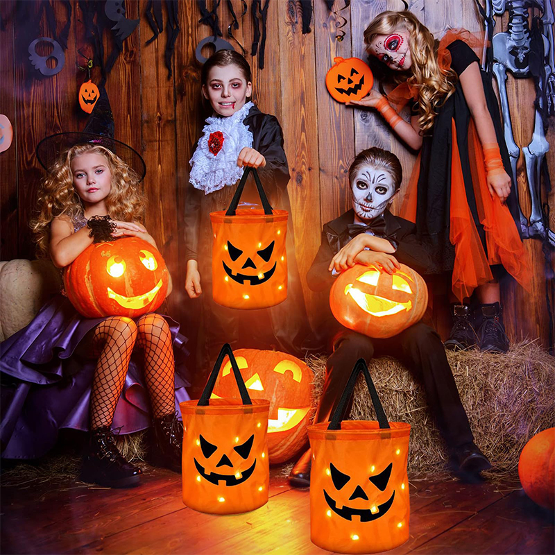Light Led Up Halloween Trick Or Treat Bucket Pumpkin Candy Large Bags - image 6