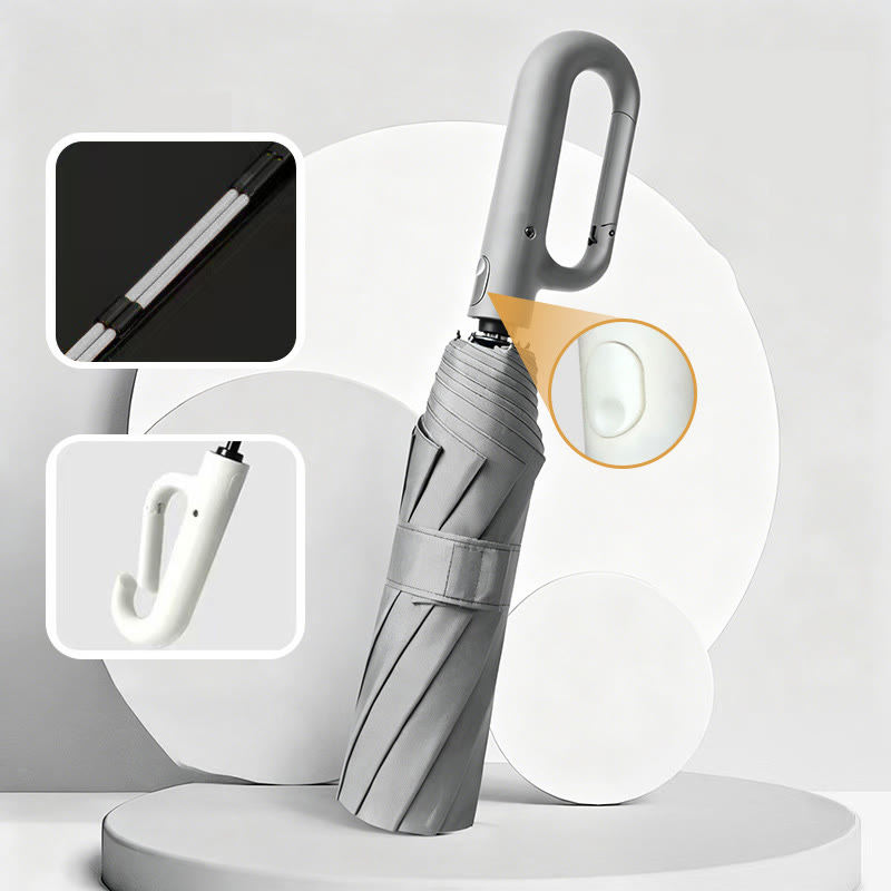 Automatic Folding Umbrella Hook Handle Windproof Umbrella - Grey - image 13