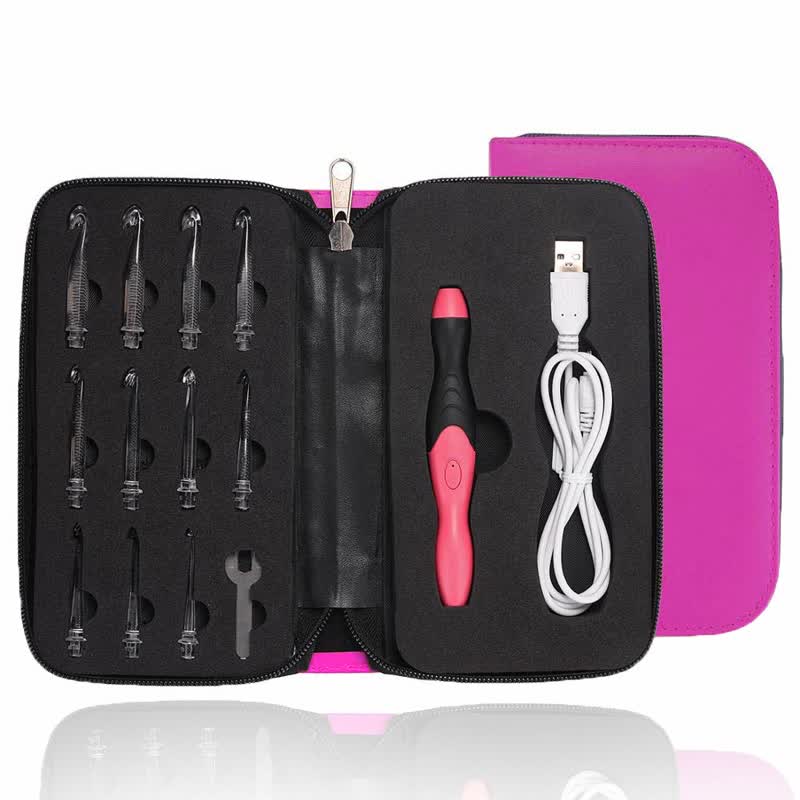 Lighted Crochet Hook Set 11 Size Interchangeable Heads 2.5mm To 8.0mm With Latest Bag, Usb Rechargeable - Pink - image 9