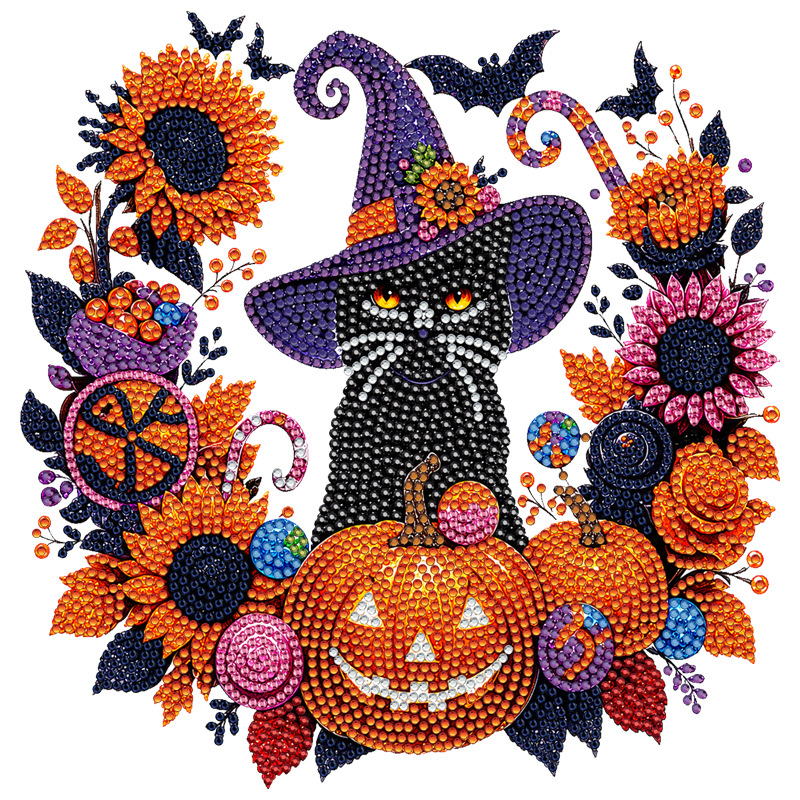 Halloween Diamond Art Hanging Kits For Adults Beginners, Diy Acrylic 5d Special Shaped Crystal Diamond Gem Art Painting Hanging  - 🧙‍♀️🐈‍⬛ Witch Hat & Black Cat - 9.8 × 9.8 in - image 6