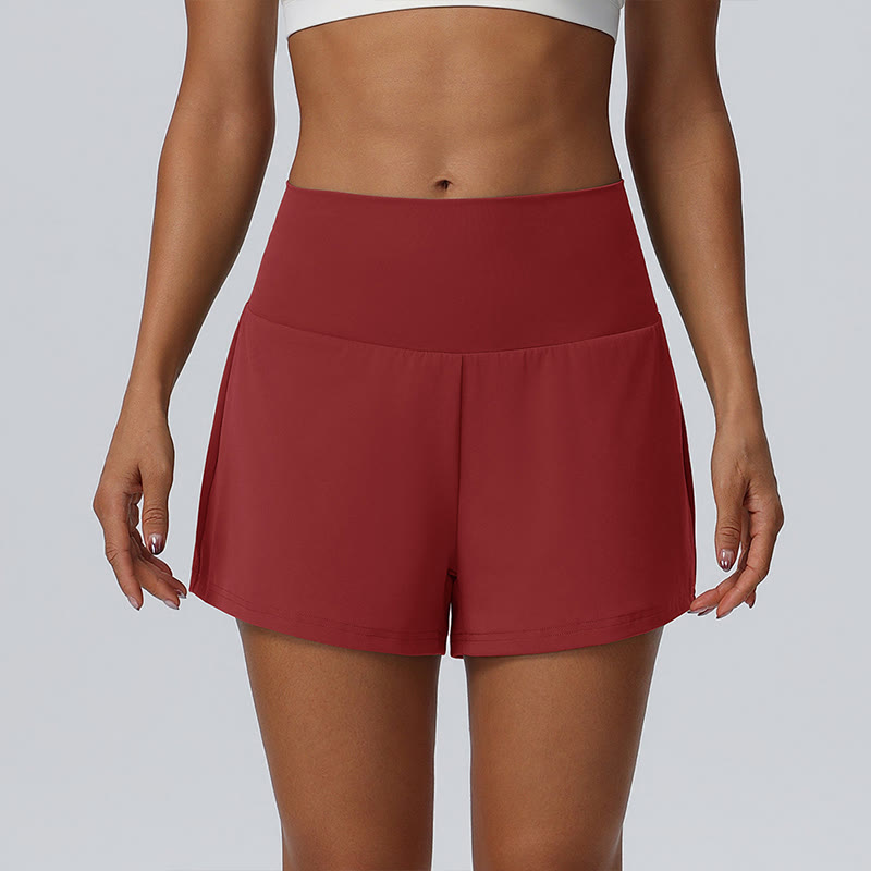 Solid Color High Rise Multi Pockets Gym Running Casual Workout Shorts - Wine - 2XL - image 10