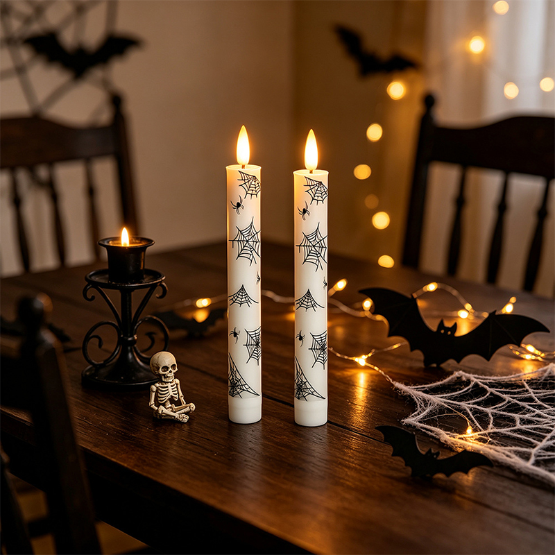 Halloween Flameless Taper Candles, Led Taper Candles Battery Operated With Remote Timer - 🕸️ Spider Web - 6-Piece Candle Set - image 3