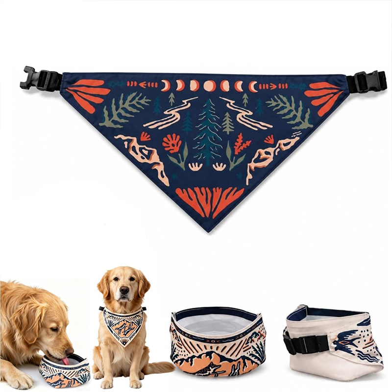 2 In 1 Reversible Dog Bandana Water Bowl,Portable Collapsible Lightweight Spill-leak Travel Hydration Feeding Bowl - Nightfall - M/L (18.1–26.0 in / 46–66 cm) - image 10