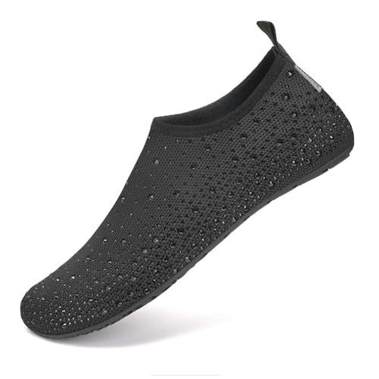 Women's Rhinestone Water Shoes, Quick-dry Slip-on Aqua Socks With Non-slip Sole For Beach Swim Yoga - All Black - US14-15 - image 5