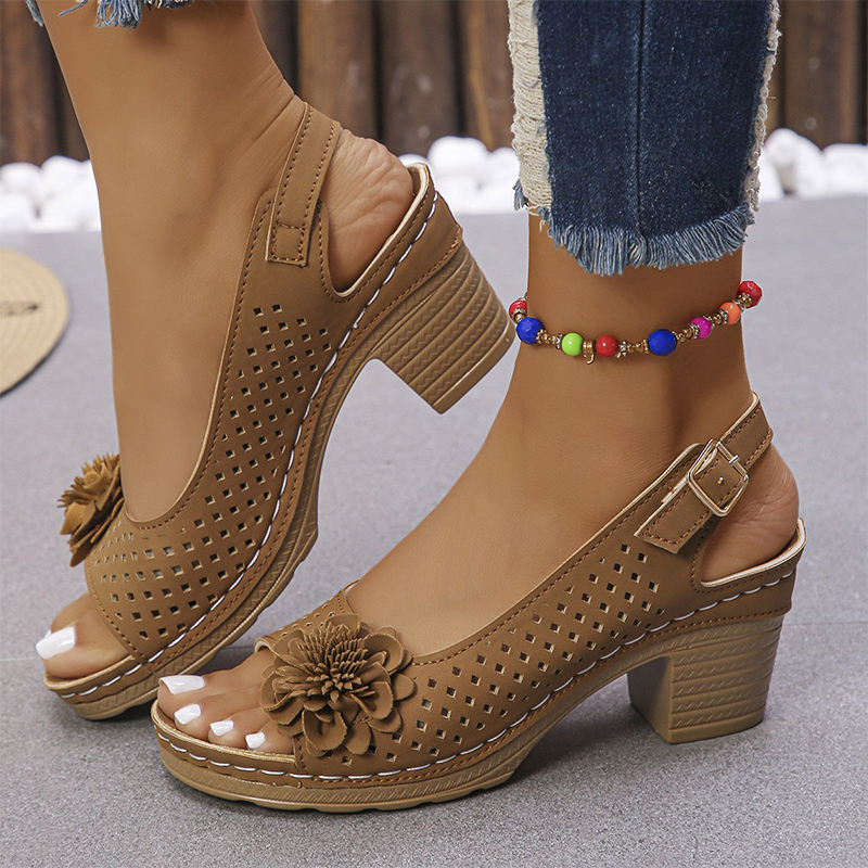 Elegant 3d Flower  Peep-toe Woven Cutout Sandals - Brown - US 11 (43) - image 4