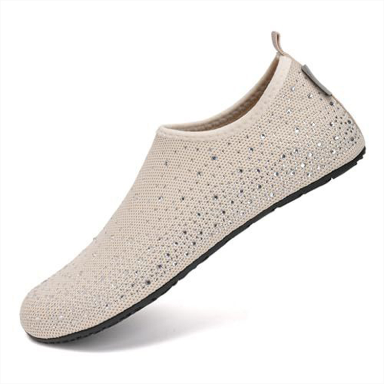 Women's Rhinestone Water Shoes, Quick-dry Slip-on Aqua Socks With Non-slip Sole For Beach Swim Yoga - Beige - US14-15 - image 3