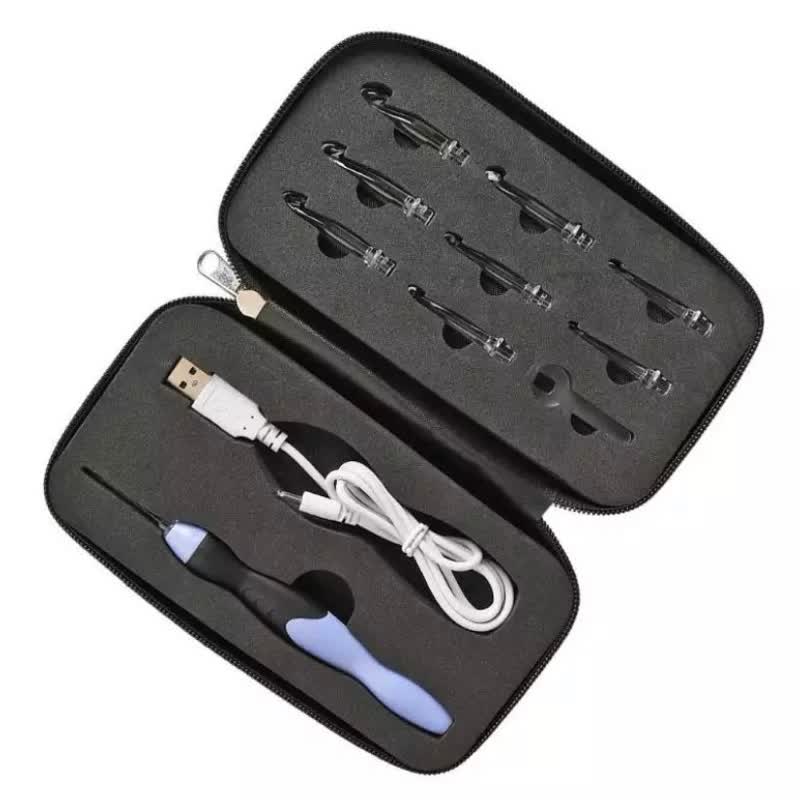 Lighted Crochet Hook Set 11 Size Interchangeable Heads 2.5mm To 8.0mm With Latest Bag, Usb Rechargeable - Black - image 11