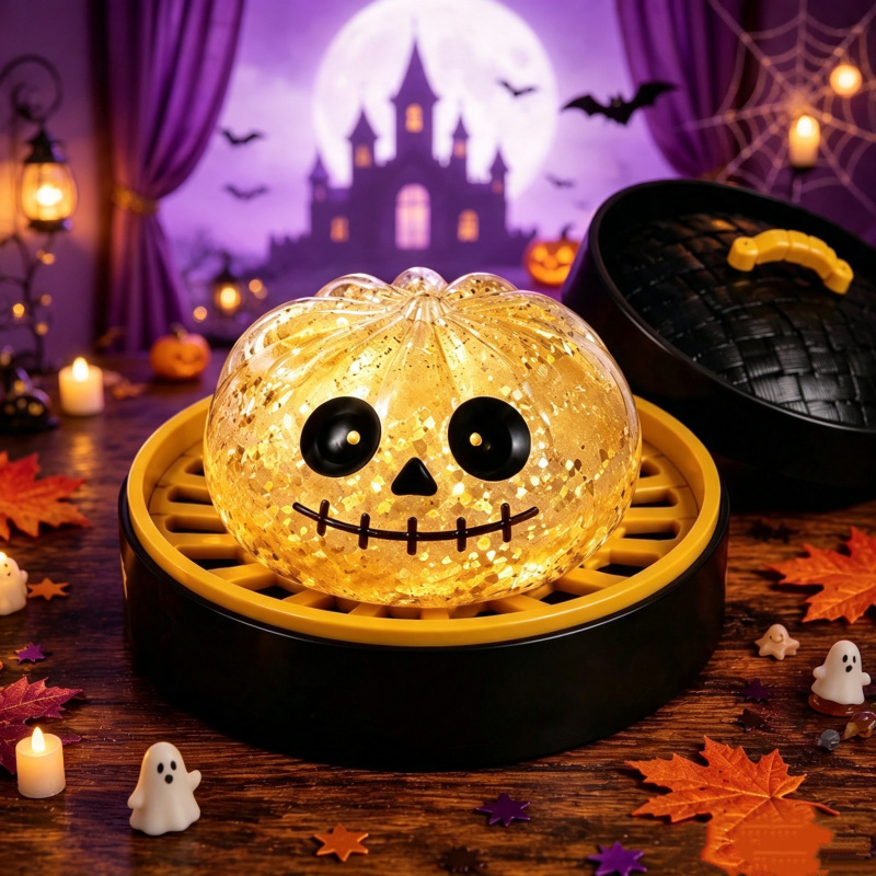 Halloween New Dumpling Stress Ball, Cute Ghost Pumpkin Dumpling Squishy Toys - Gold Glitter Skull - image 6
