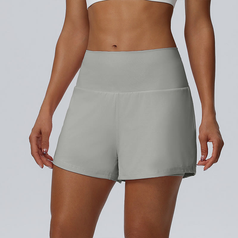Solid Color High Rise Multi Pockets Gym Running Casual Workout Shorts - Light Gray - 2XL - image 22