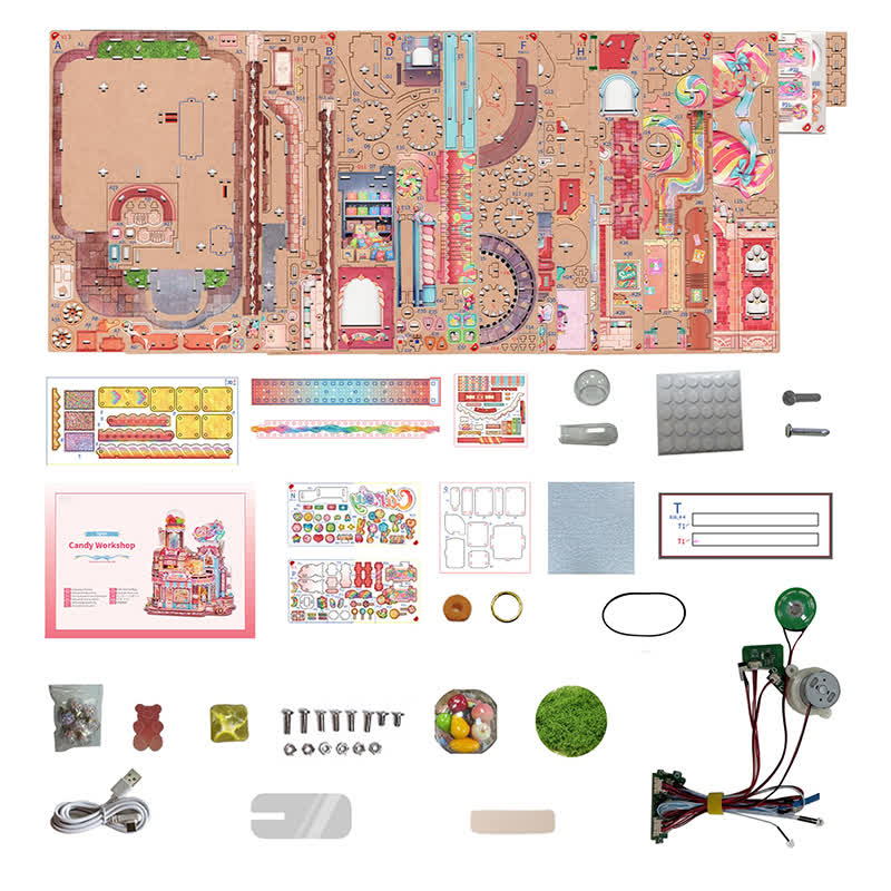 3d Wooden Puzzle For Adults- Candy Workshop, Mechanical Transmission Model Kit, Dynamic Diy Building Set With Music & Lights - image 8