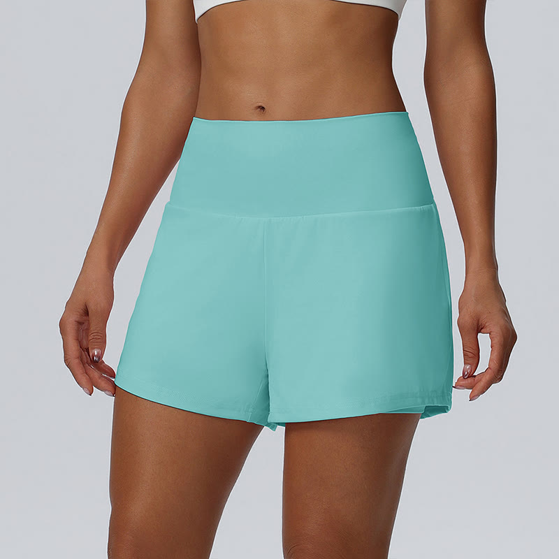 Solid Color High Rise Multi Pockets Gym Running Casual Workout Shorts - Lake Blue - 2XL - image 14