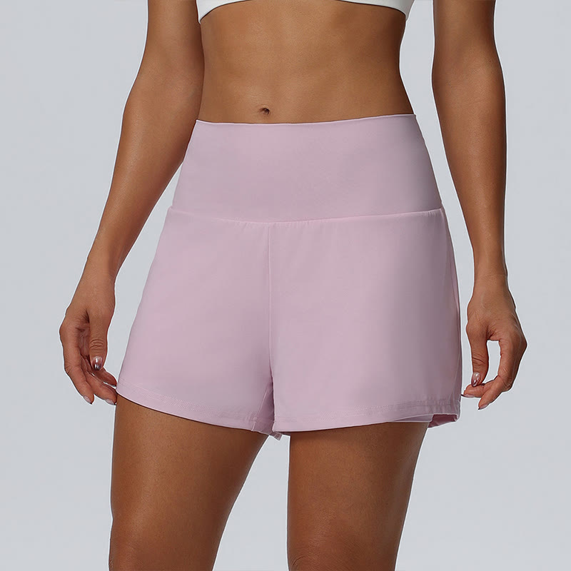 Solid Color High Rise Multi Pockets Gym Running Casual Workout Shorts - Pink - 2XL - image 13