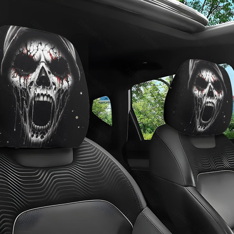 Ghost Face Headrest Covers, Scary Face Printing Auto Seat Universal Elastic Models Headrest Protector - 04 - 10.24 × 11.02 in - 8PCS - image 10