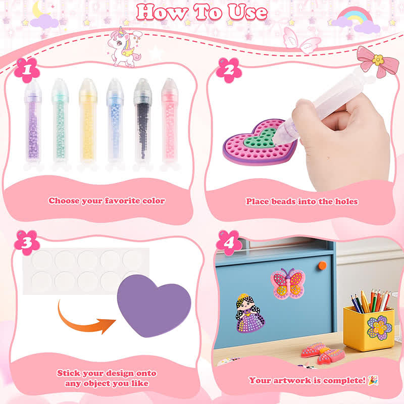 Diy Bead Art Complete Craft Set With Bead Pens, Colorful Templates, And Fun Stencils - image 3