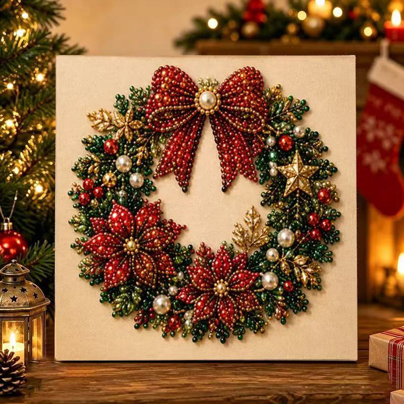 Diy 3d Christmas Pearl Diamond Art Painting Kit - 🎀 Christmas Wreath - 7.9 × 7.9 in – Stretched Frame + Pearl & Tool Kit - image 5