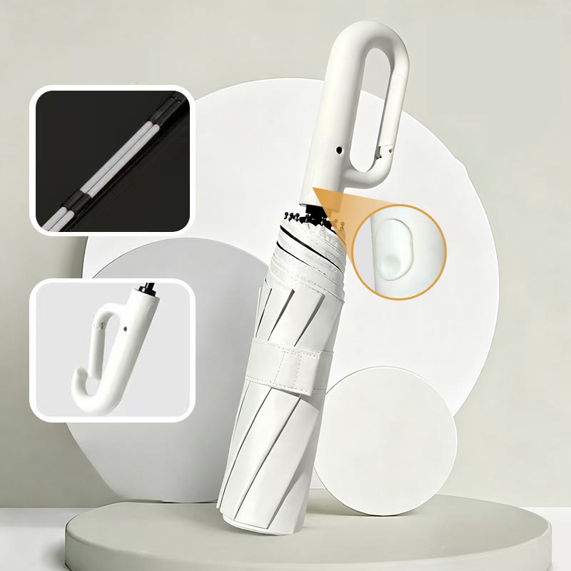 Automatic Folding Umbrella Hook Handle Windproof Umbrella - Beige - image 12