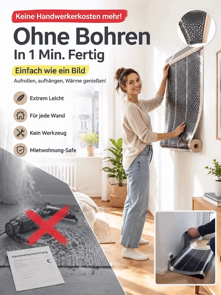 Graphen Infrarot Wandheizung🔥 | A+++ Energiesparend | Ohne Bohren ☀️ | Nur 1 kWh pro Nacht | 20 Min. Schnellaufheizung🏠
