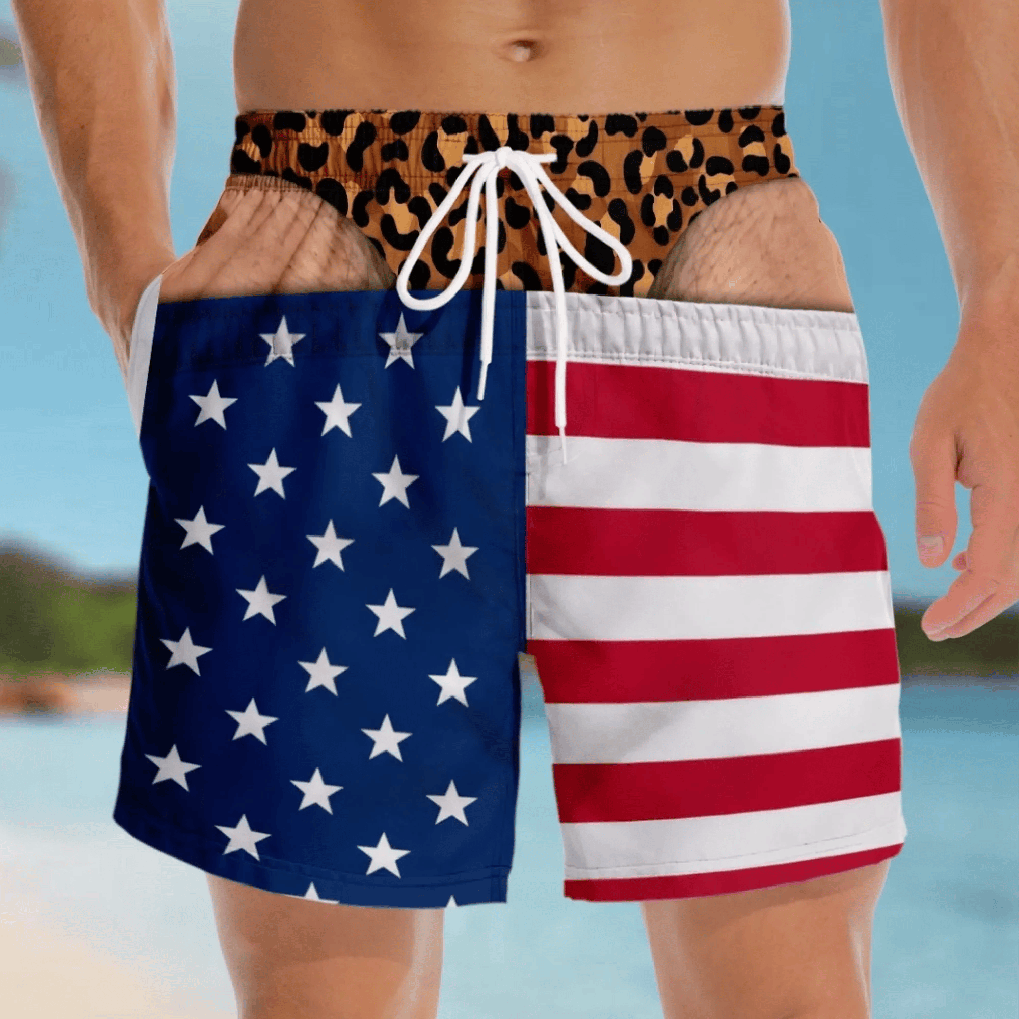 🔥Last Day 50% OFF🔥Funny Patriotic Men Swim Trunks - Personalized Birthday Gifts For Husband, Son, Grandson, Brother, Grandpa, Dad, Yourself - Warning Wide Load