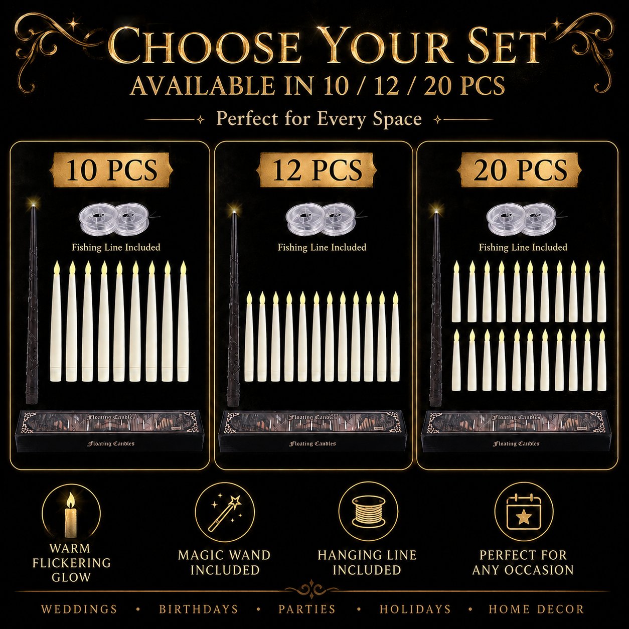 ✨ Floating LED Candles with Wand Remote | Flameless Hanging Candle Set
